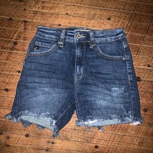Kancan raw hem high waist Juniors S denim mom shorts